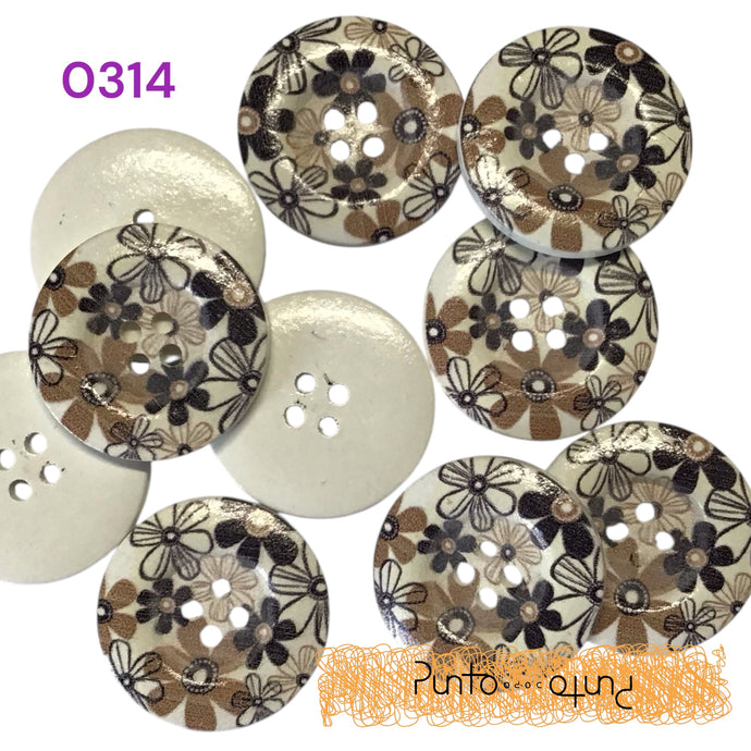 Bottoni Legno decoro fiori - cod. 0314