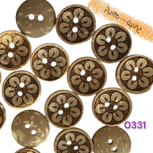 Bottoni Legno chiaro Tondo serigrafato fiore - cod. 0331
